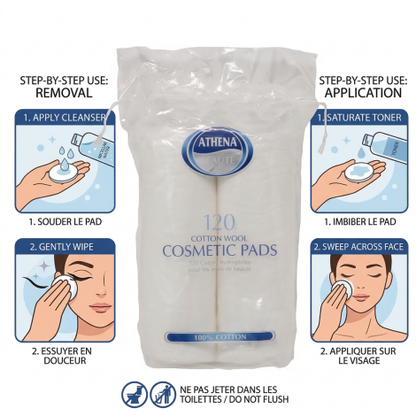 Athena Beaute Cotton Wool Cosmetic Pads 120 pis (2 Pack)