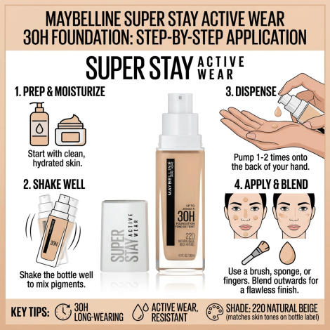 Maybelline Super Stay Active Wear Foundation 30H- 220 Natural Beige