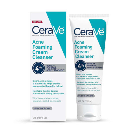 CeraVe Acne Foaming Cream Cleanser 4% Benzoyl Peroxide Acne Treatment 150ml